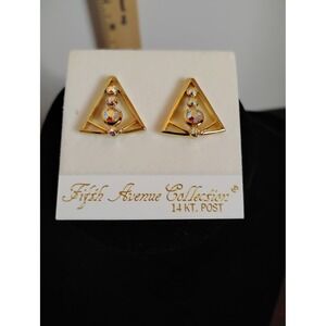 Fifth Avenue Collection Gold Triangle Aurora Borealis Crystal 14KT Post Earrings